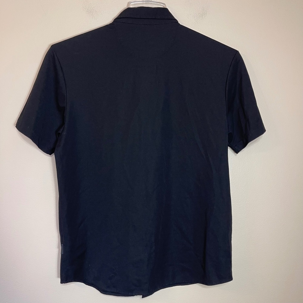 Kenneth Cole New York Mens Slim Fit Short Sleeve Button Down Shirt Black Medium - Picture 2 of 7